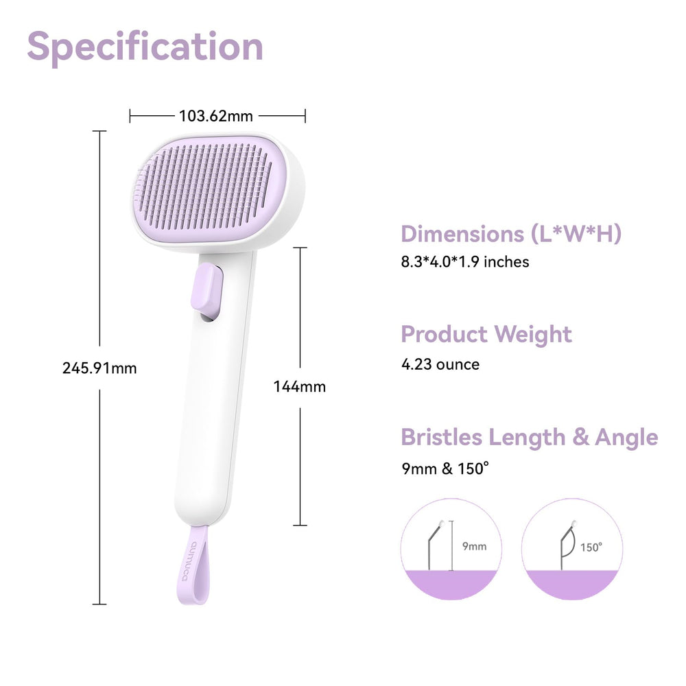 Aumuca purple grooming tool helps maintain coat shine during routine care.