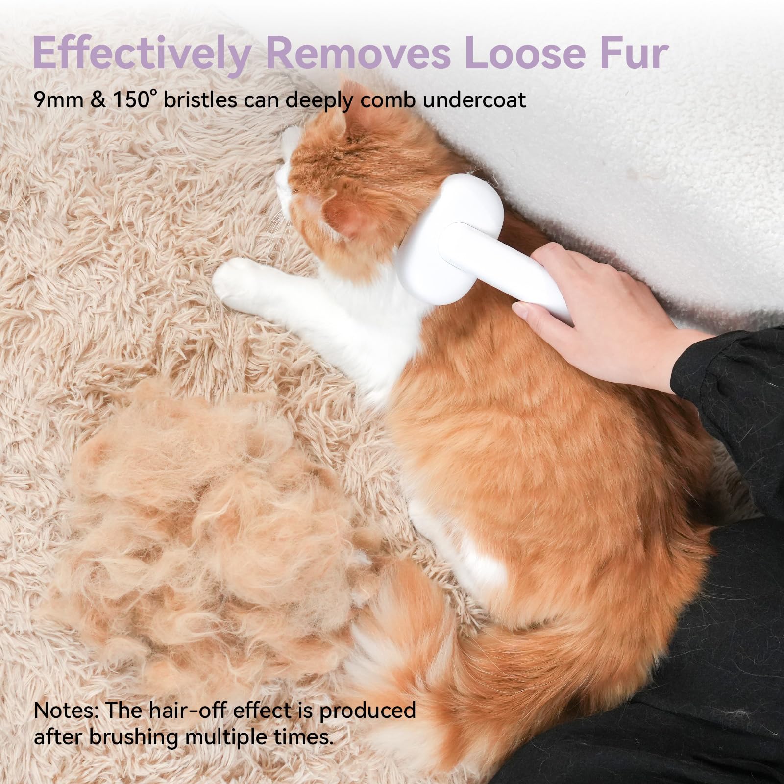 Aumuca rabbit grooming brush helps remove stray fur without tugging.