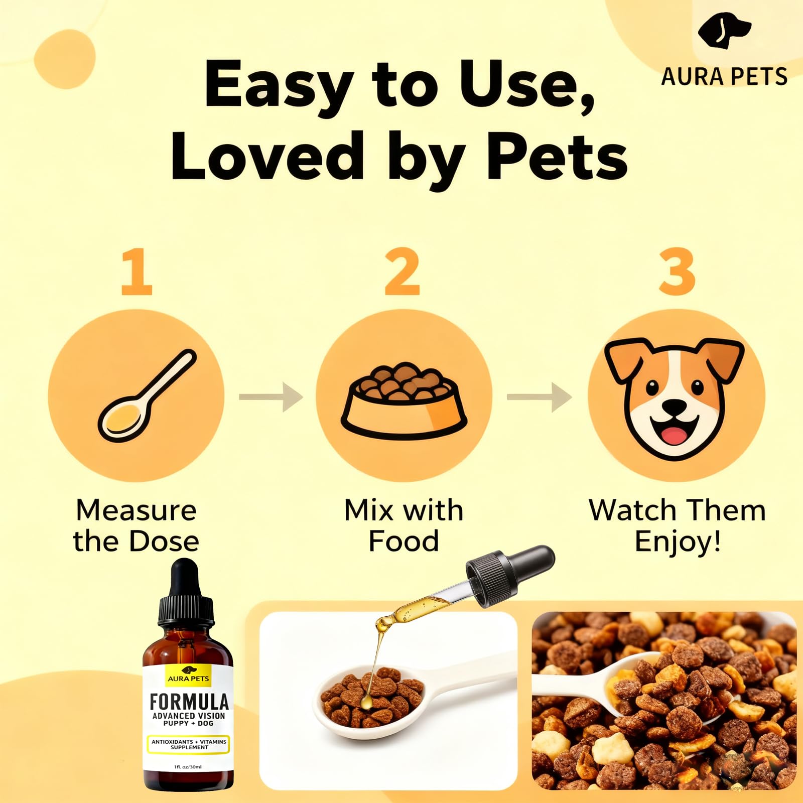 Aura Pets Advanced Vision liquid being poured for daily use