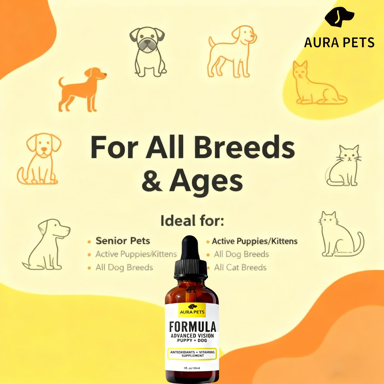 Aura Pets Advanced Vision natural ingredients graphic highlighting eye care