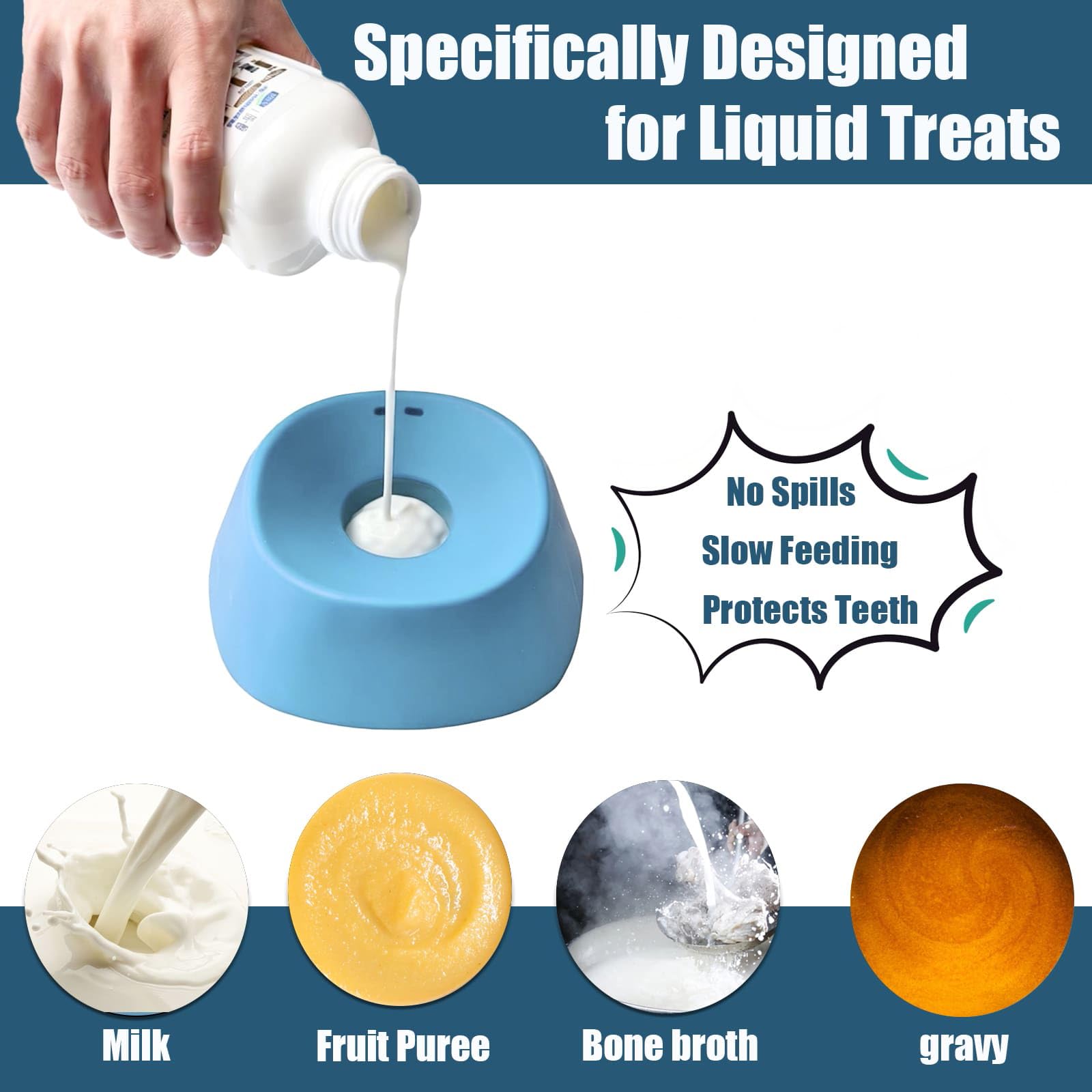 Auraganize liquid-treat bowl supports bone broth and yogurt textures.