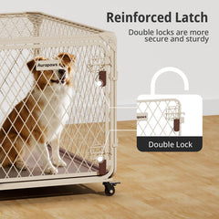Aurapaws crate with lockable wheels for easy mobility.