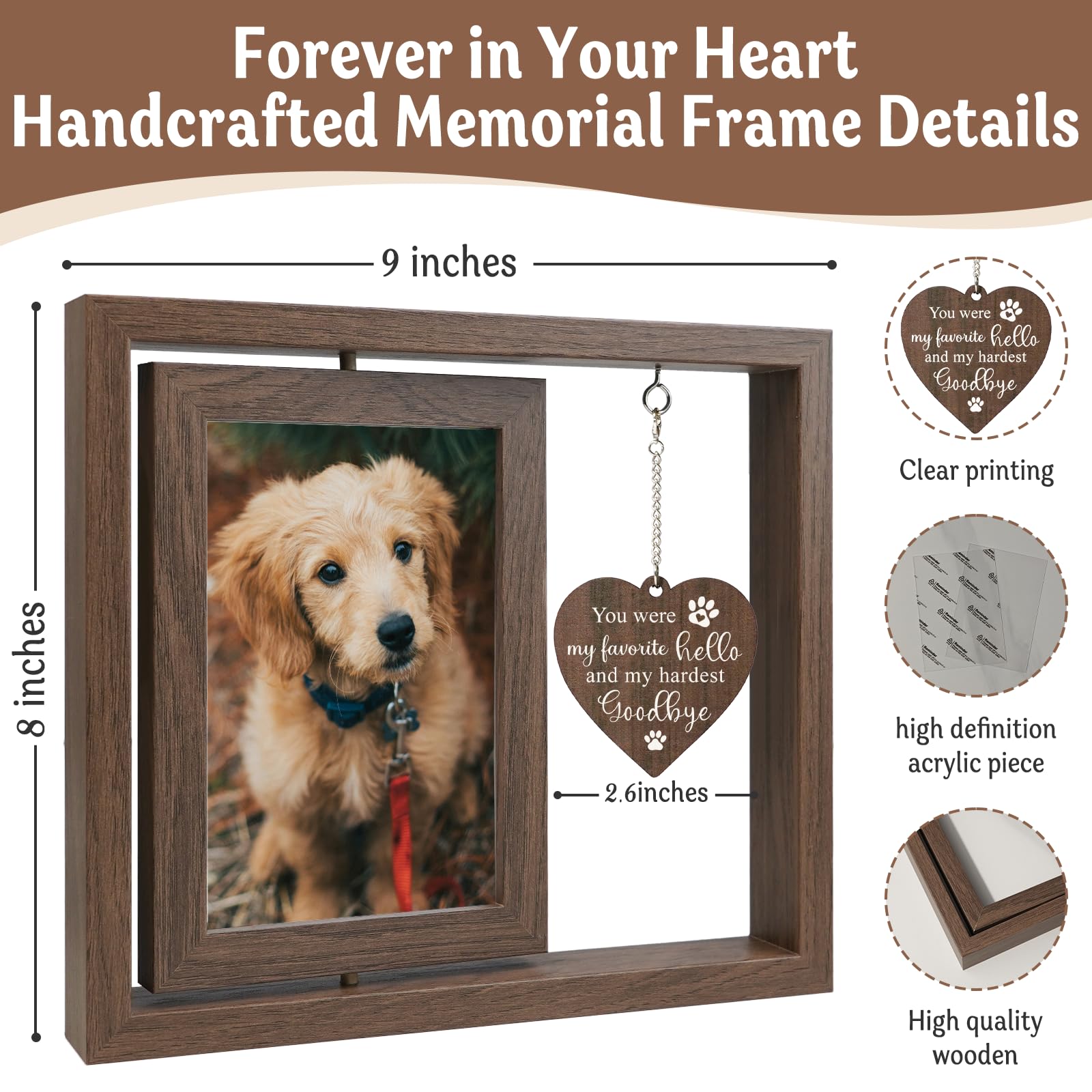 Aurlova dog memorial rotating frame back view highlighting dual-sided display.