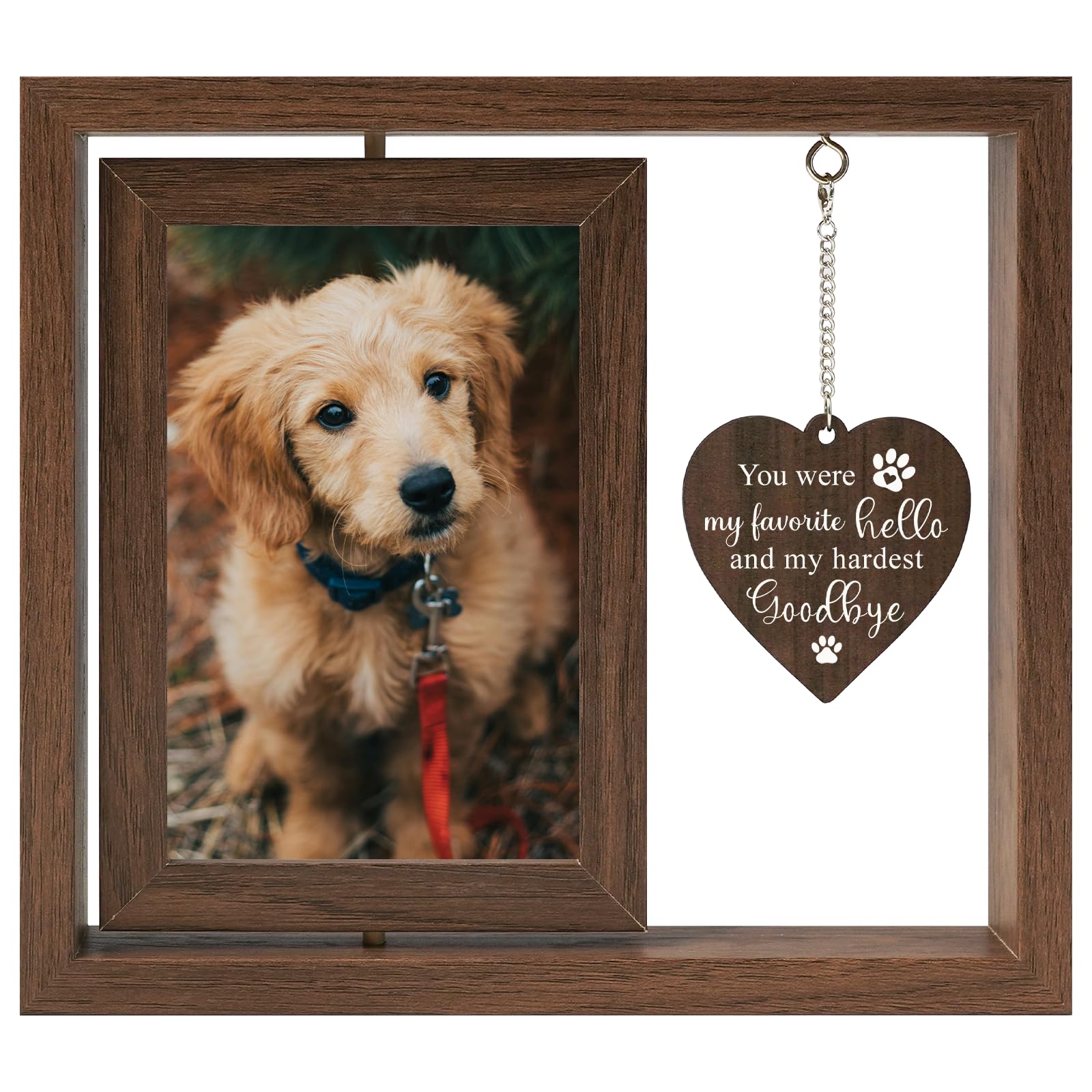 Aurlova dog memorial rotating frame front view displaying two memories.