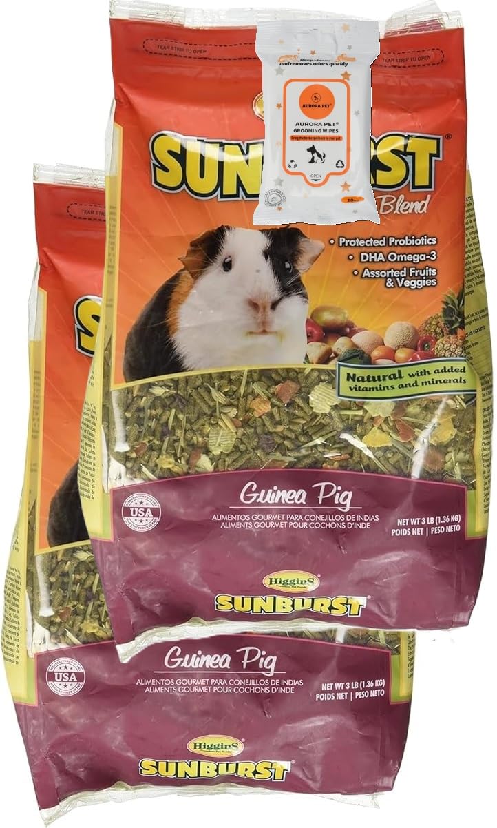 Aurora Pet Higgins Sunburst Guinea Pig Food 2-pack offering balanced daily nutrition.