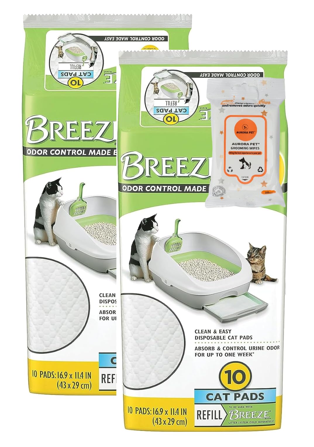 Aurora Pet Tidy Cat Breeze Pads refill pack with two 10-count liners for odor control.