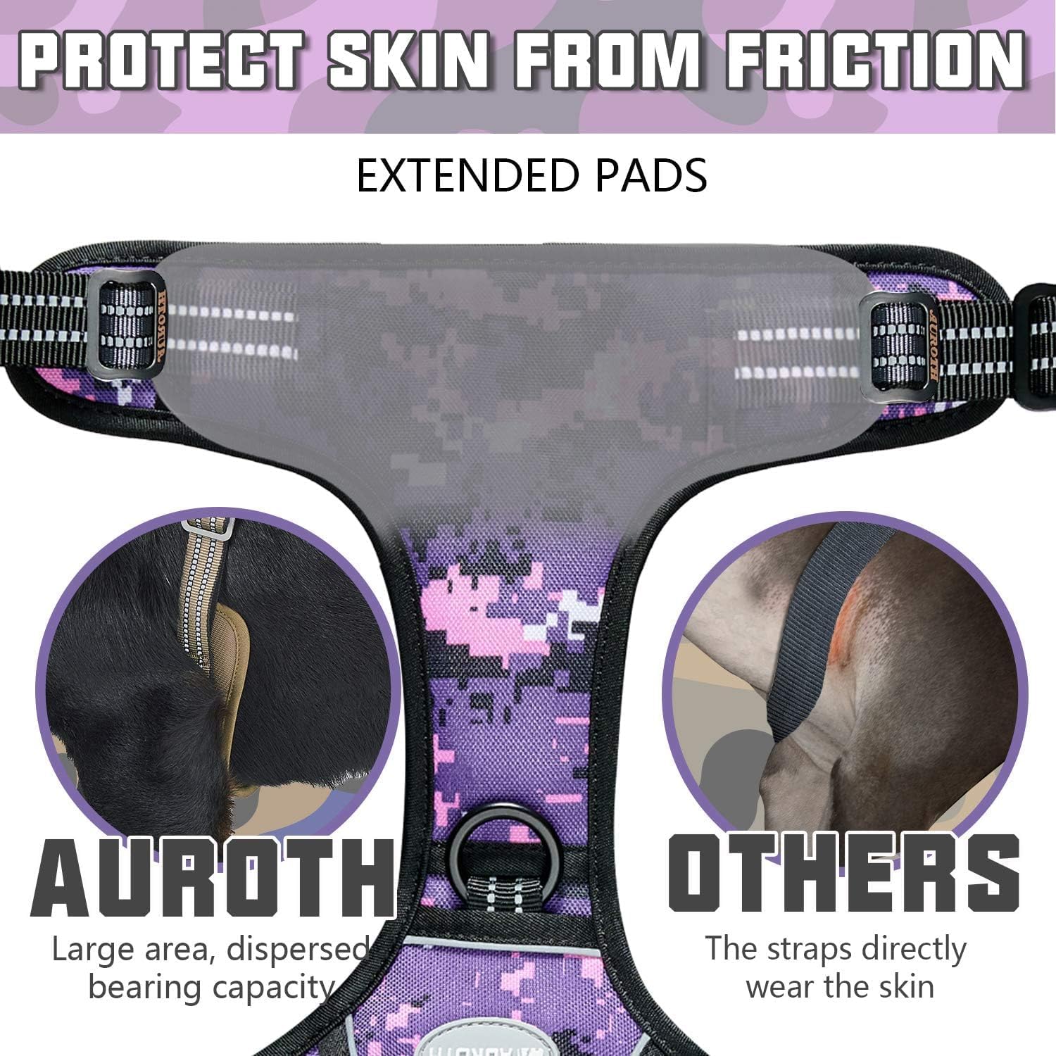 AUROTH harness with breathable air mesh keeps dogs cool during hikes.