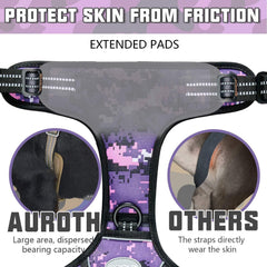 AUROTH harness with breathable air mesh keeps dogs cool during hikes.