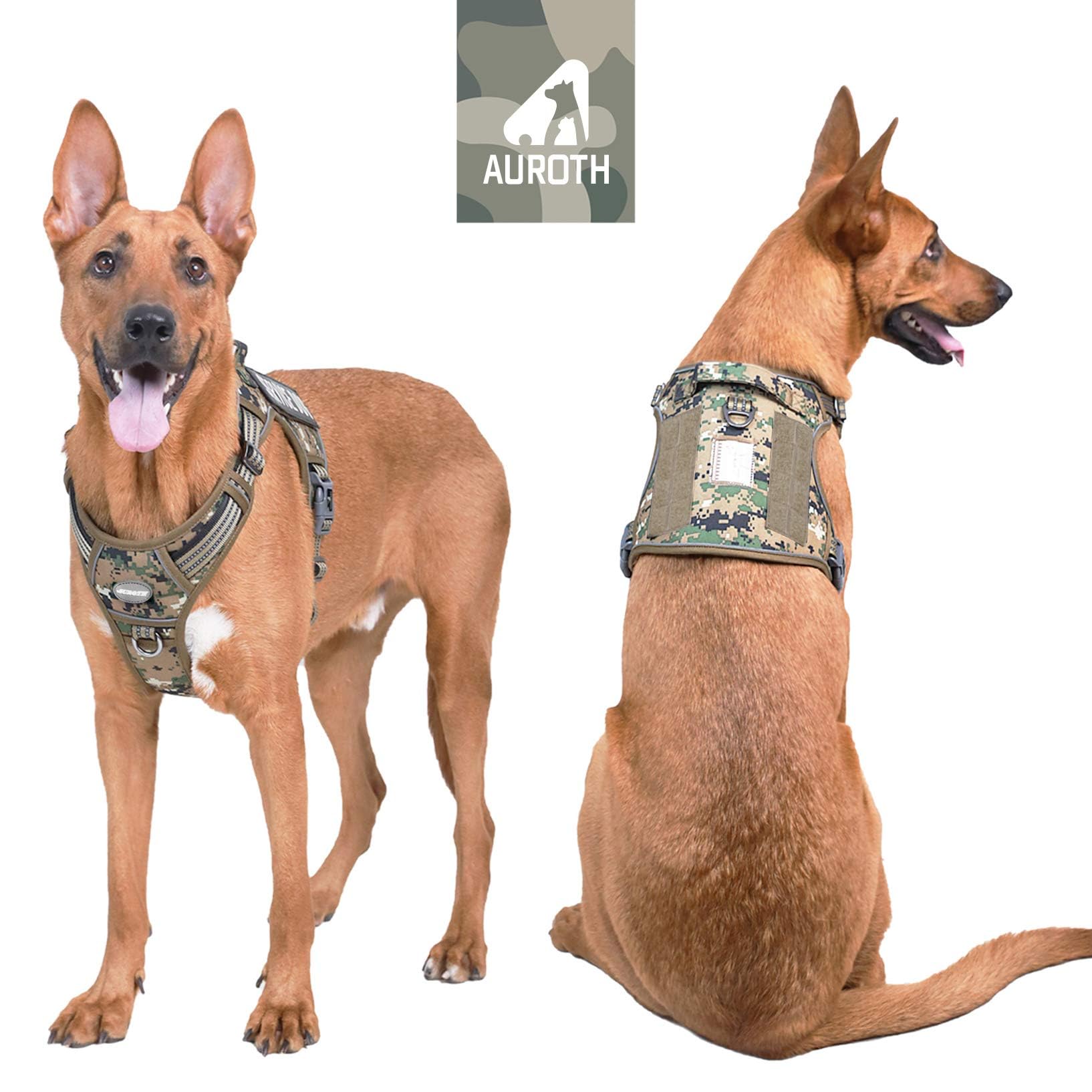 AUROTH tactical dog harness back view shows dual leash points for control