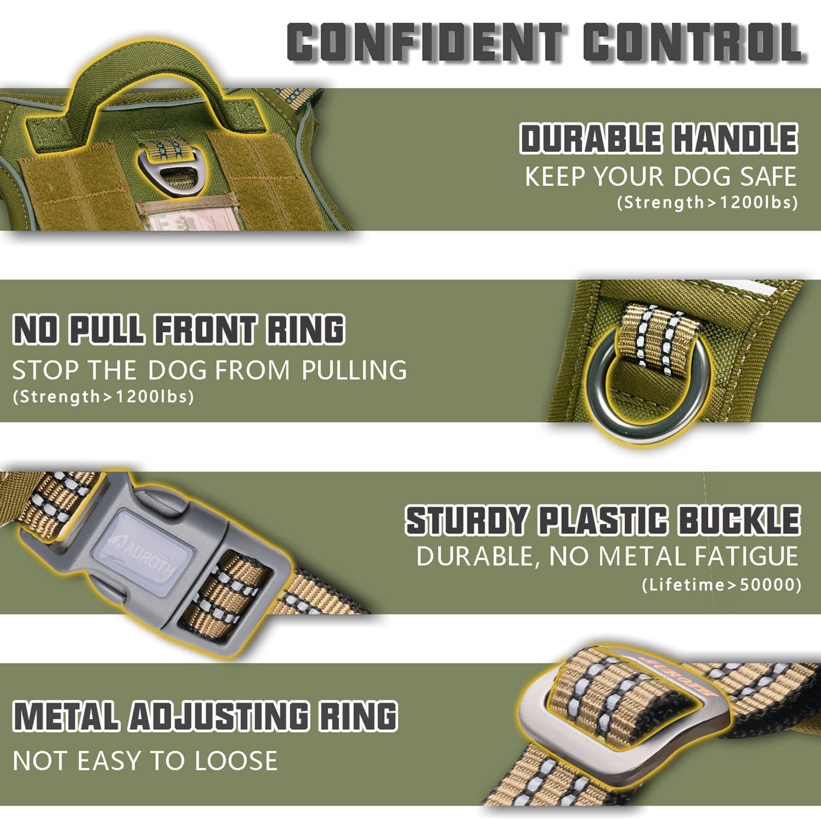 AUROTH Tactical Dog Harness durable nylon and strong stitching for rugged outdoor use