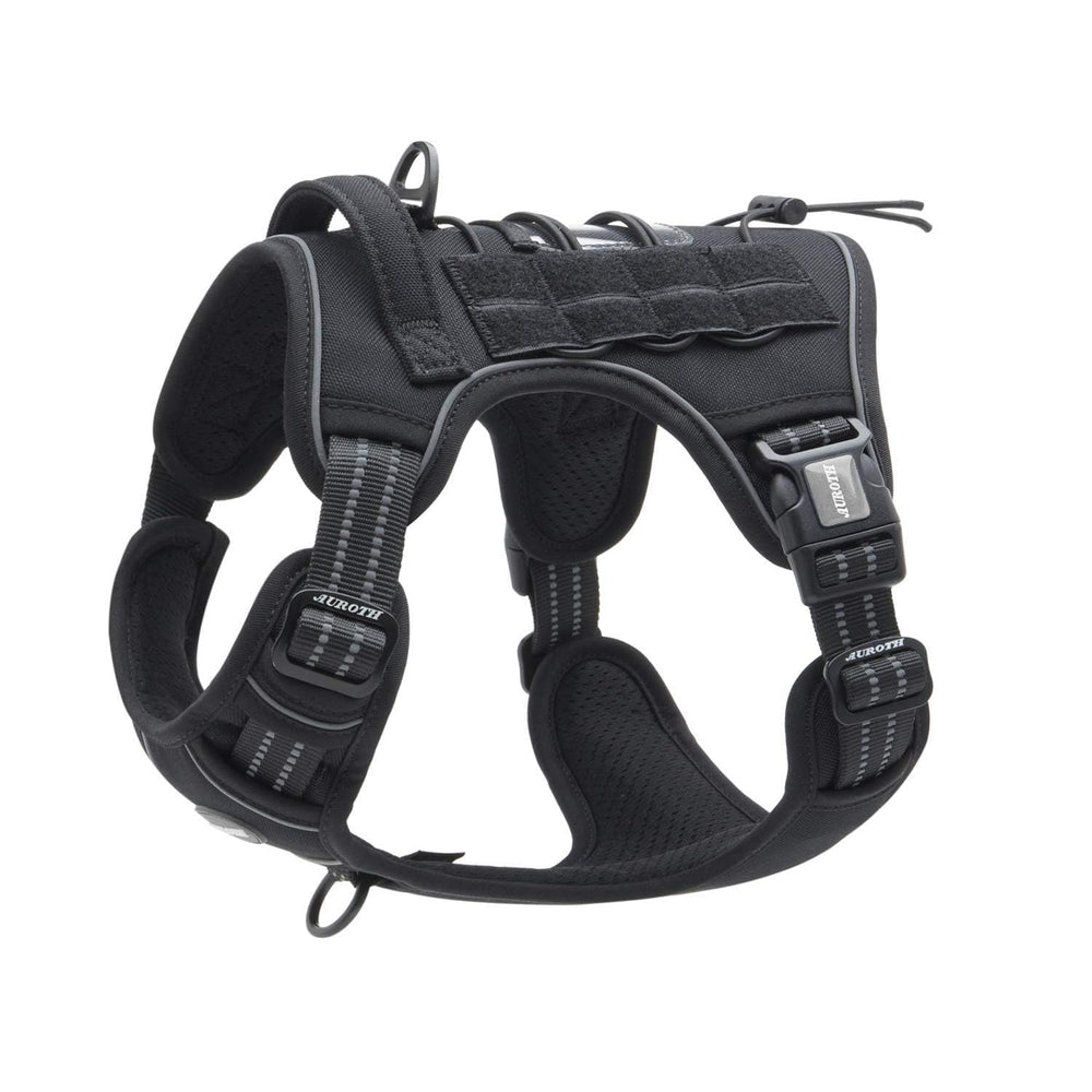 AUROTH tactical dog harness with front clip for no-pull training and control.