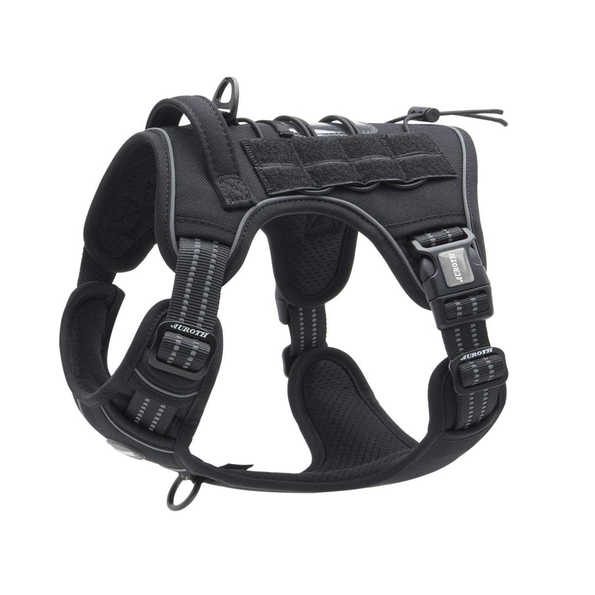 AUROTH tactical dog harness with front clip for no-pull training and control.