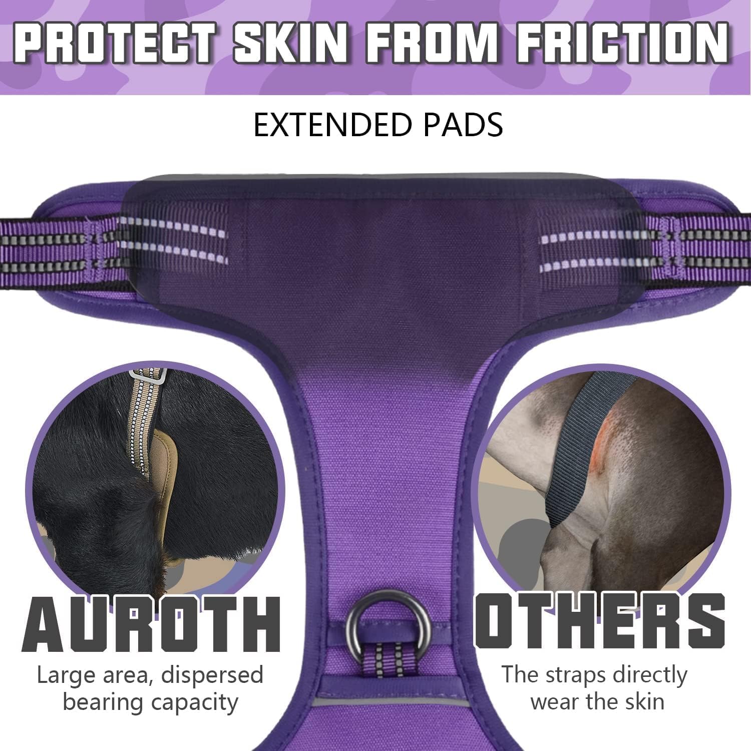Reflective trim on AUROTH harness enhances visibility during dawn or dusk walks.