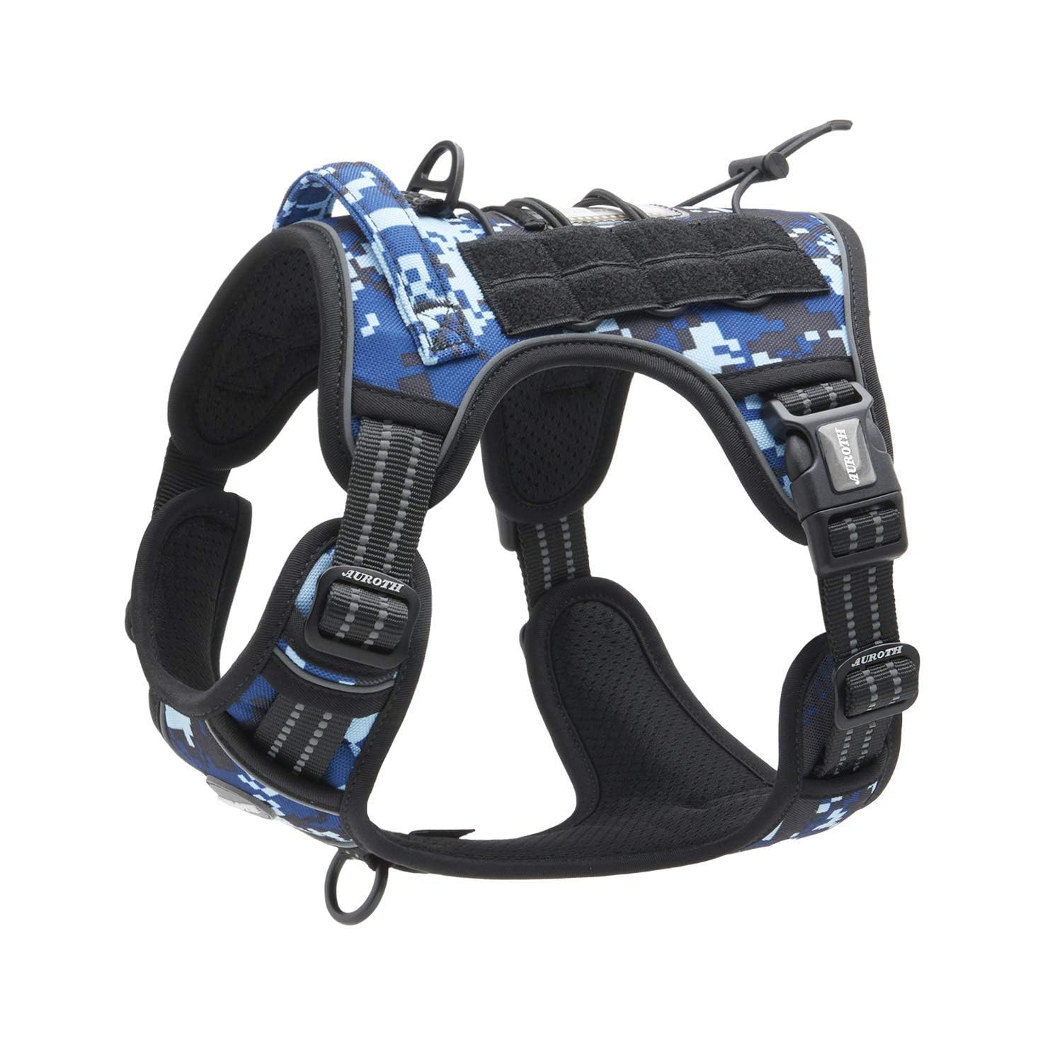 AUROTH tactical harness front clip in blue camo for no-pull control during walks