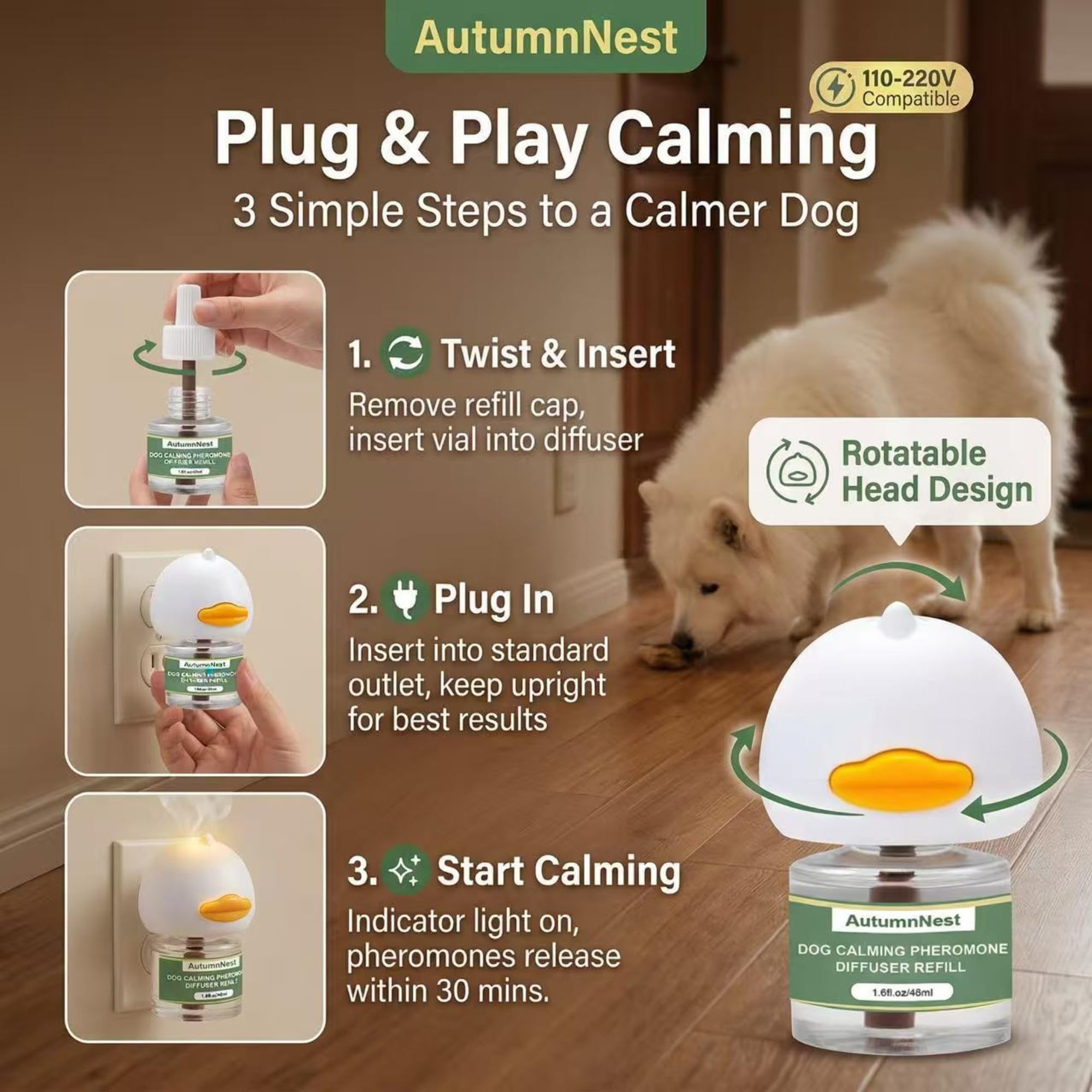 AutumnNest dog relaxing scene after diffuser use showing reduced stress