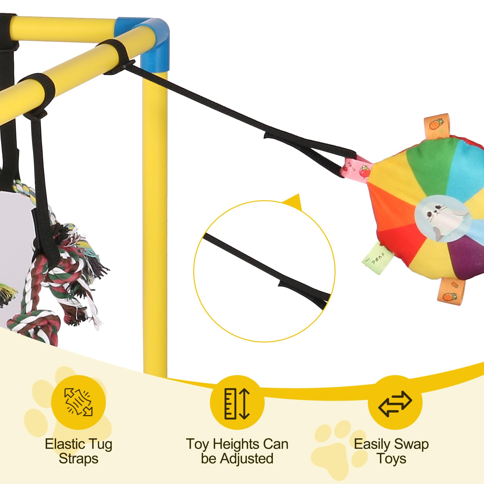 Autyomo Puppy Jungle Gym hanging toys, 14 options keep teething and play engaging.
