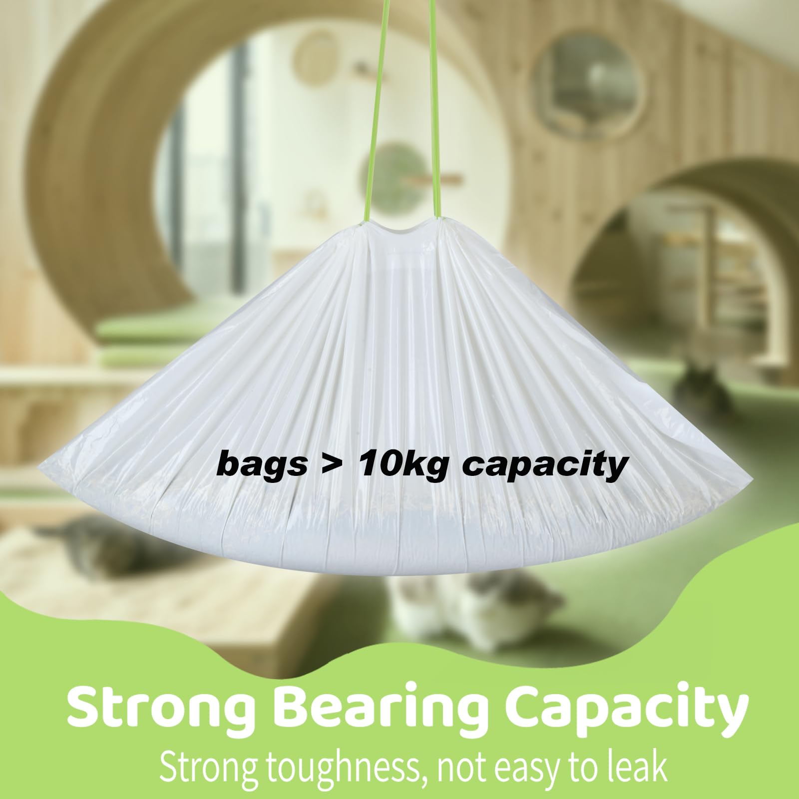AUXMOTEC quick-seal drawstring liner ready for disposal