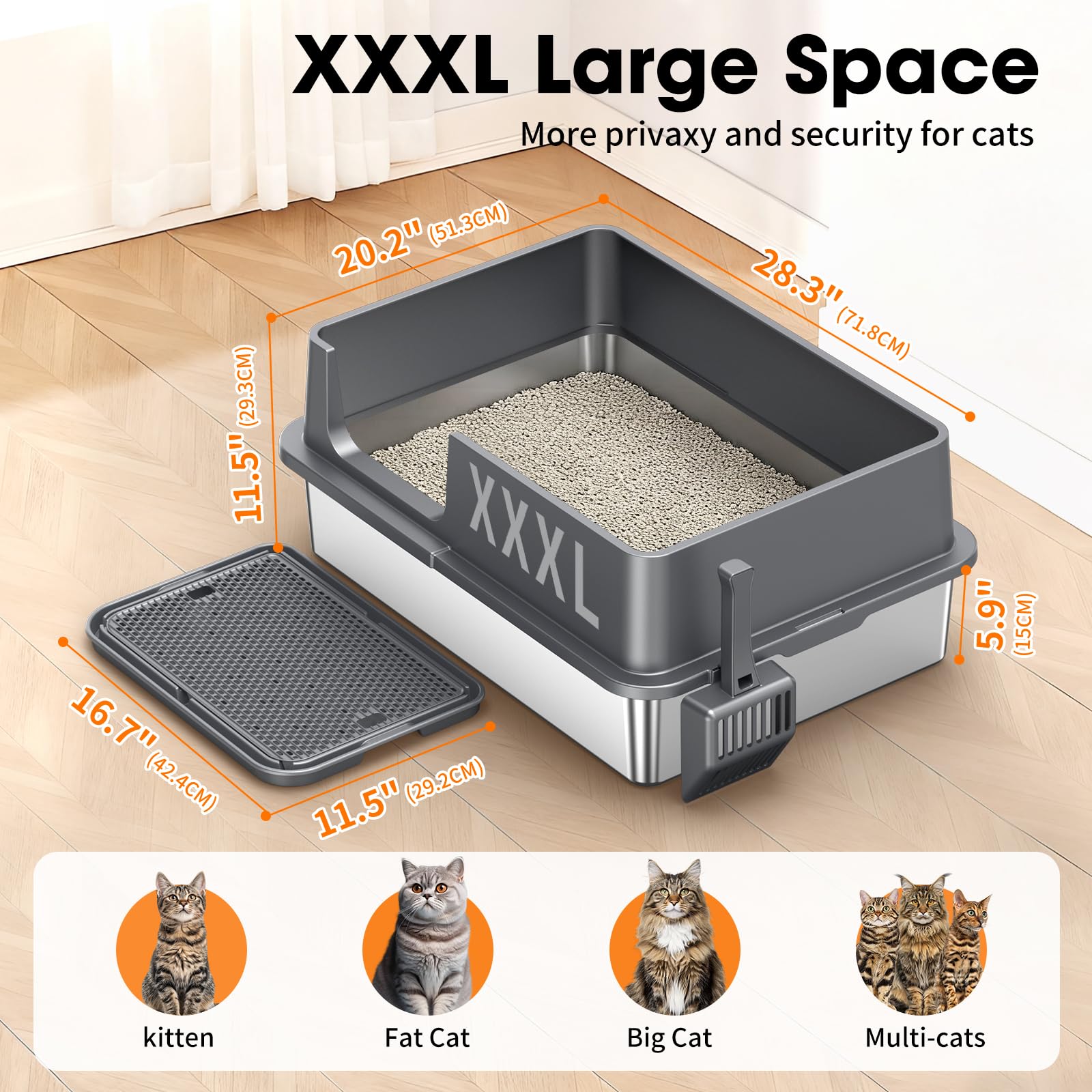 Avgooscalb litter box with footboard supporting gentle entry for seniors
