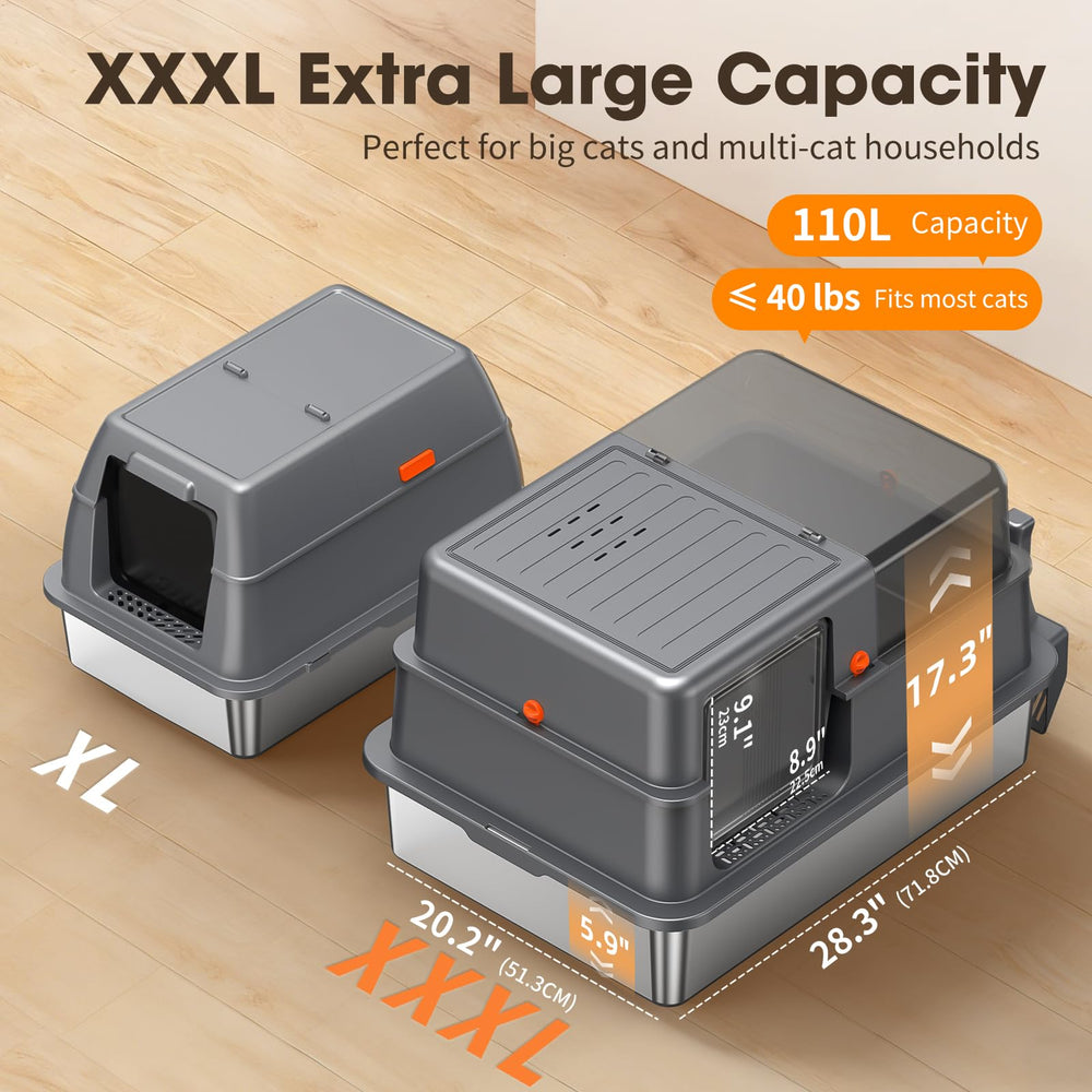Avgooscalb XXXL litter box front view with high sides to prevent spills.