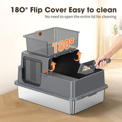 Avgooscalb XXXL litter box interior showing stainless steel liner for easy cleaning.