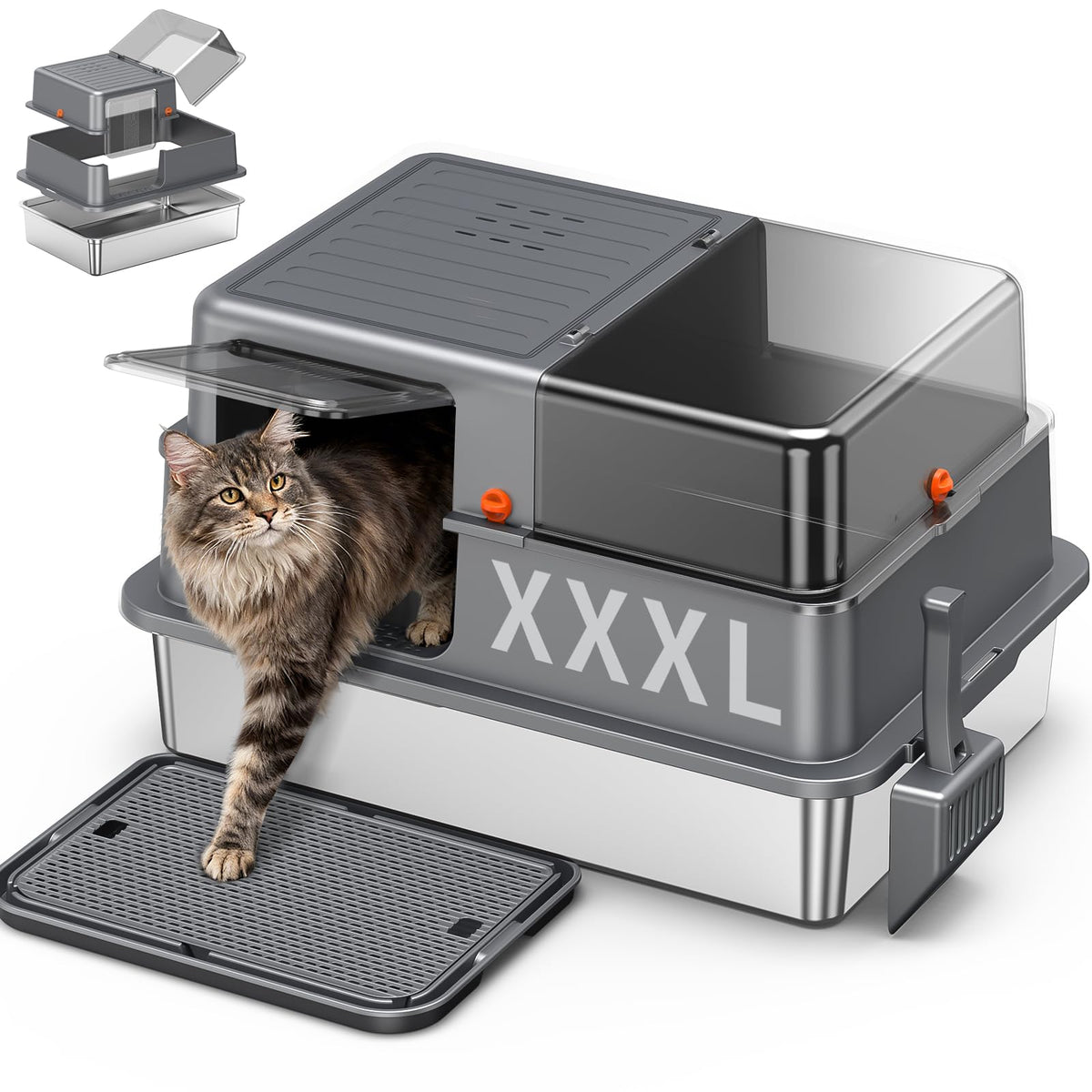 Avgooscalb XXXL litter box with lid closed for privacy and odor control.