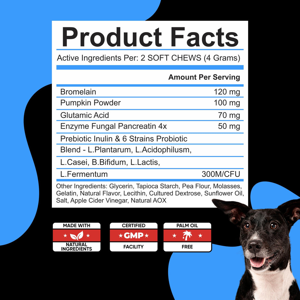 Avid Paws No Poo Chews label closeup communicates all-breeds support