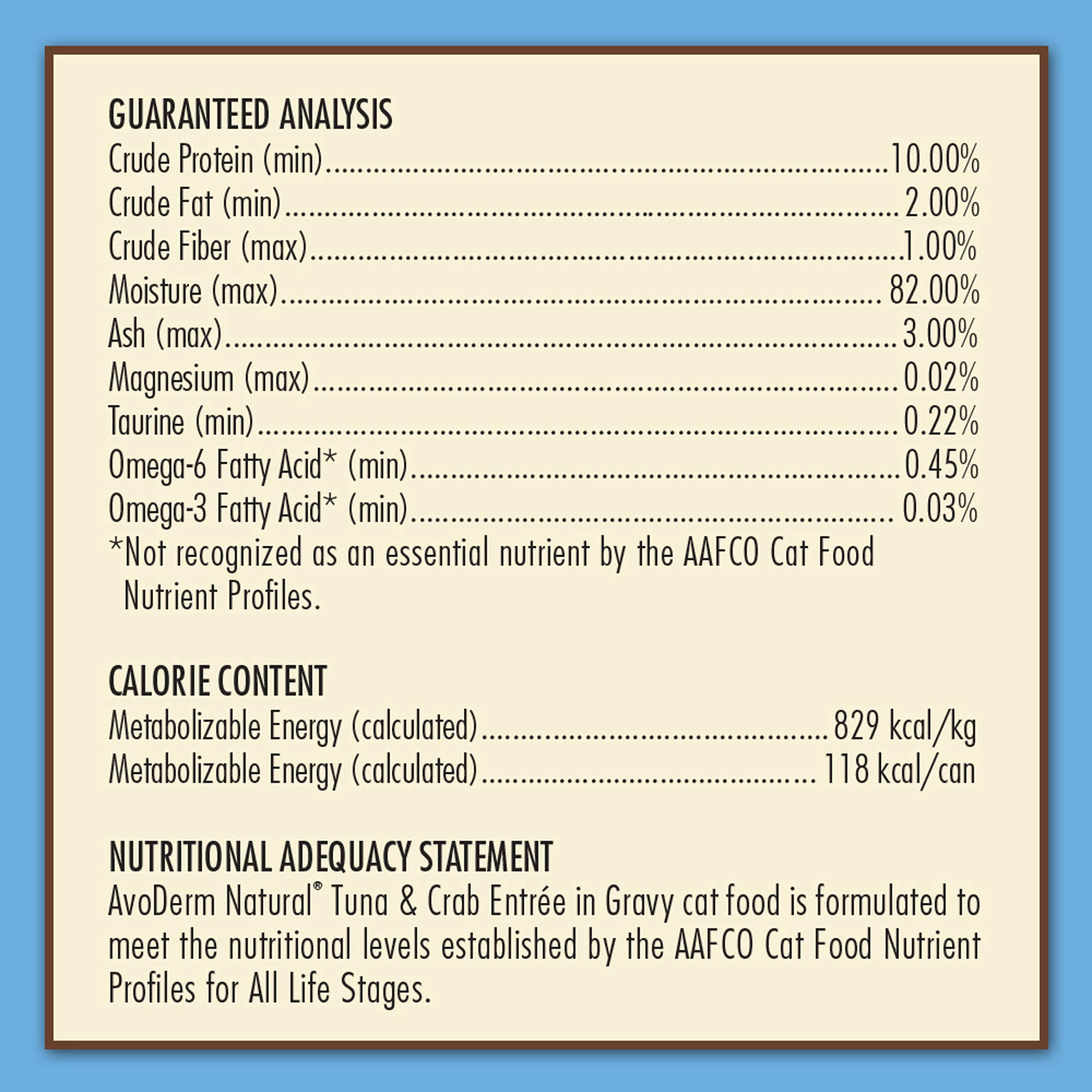 AvoDerm ingredient list close-up showing no artificial flavors or colors