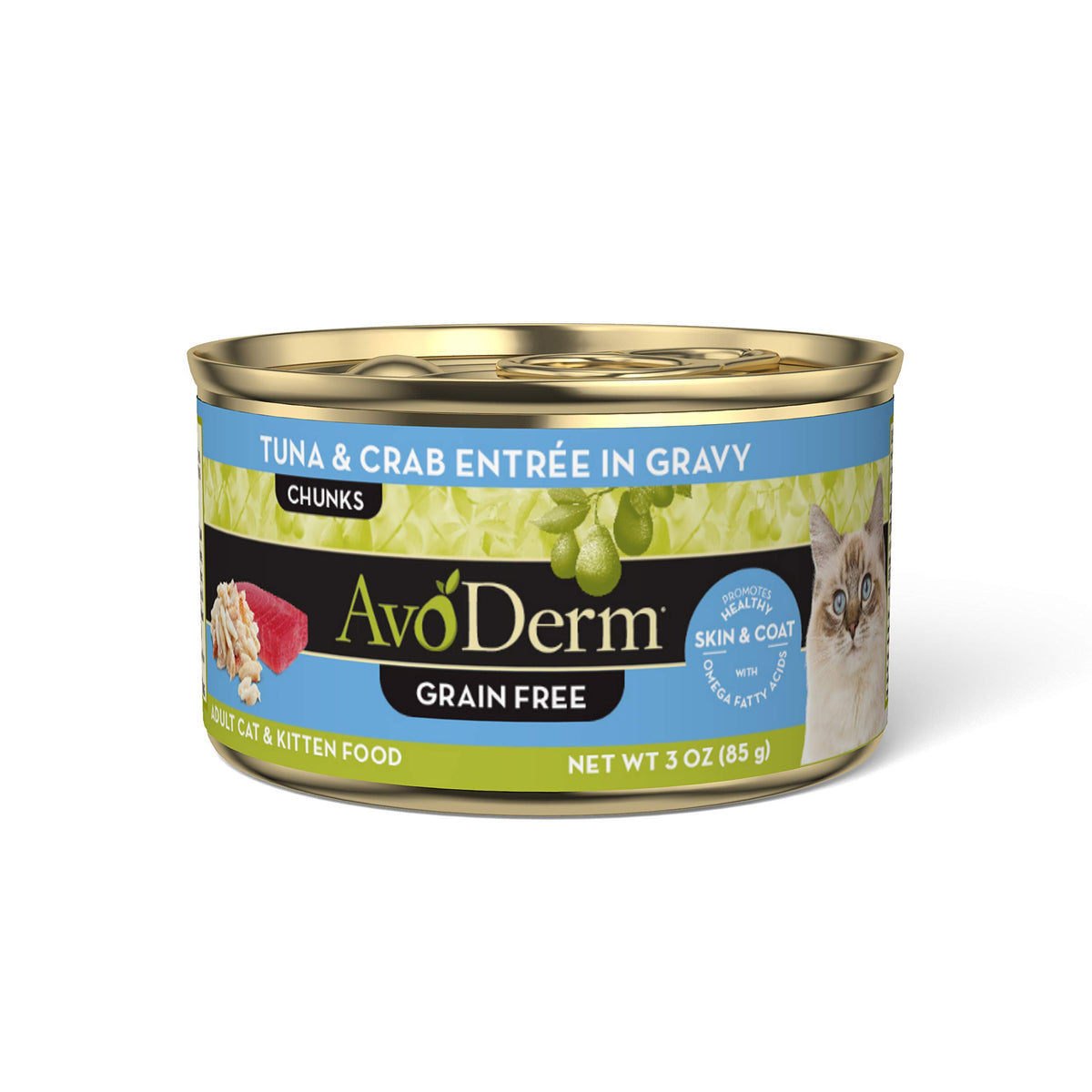 AvoDerm Tuna & Crab Entree in Gravy can 3 oz, premium protein for felines