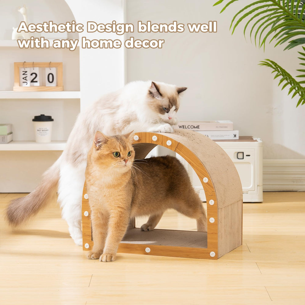 Avont Cardboard Scratcher House interior with scratch surface inviting kittens to scratch.