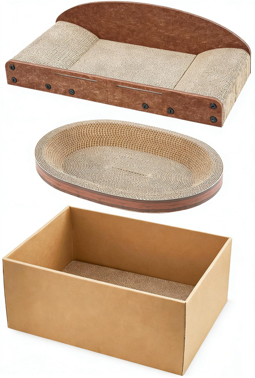 Avont cardboard scratcher set with reversible pad for versatile indoor play.