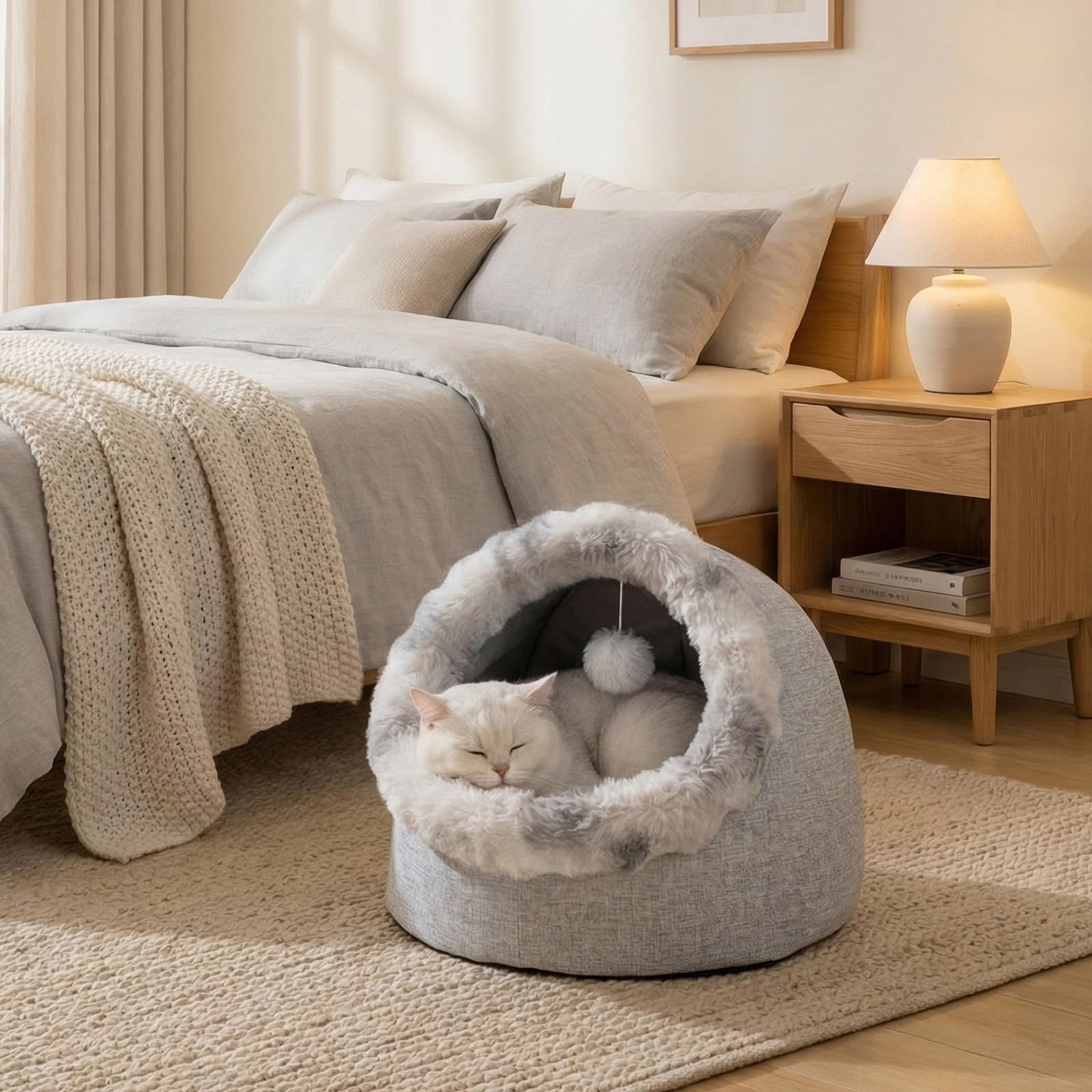 Avont cat bed cave semi-enclosed design offers a private retreat.