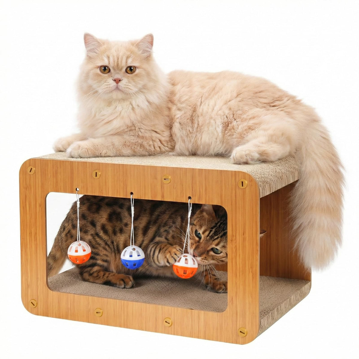 Avont cat scratcher house top view showing dual scratch surfaces for long-lasting wear