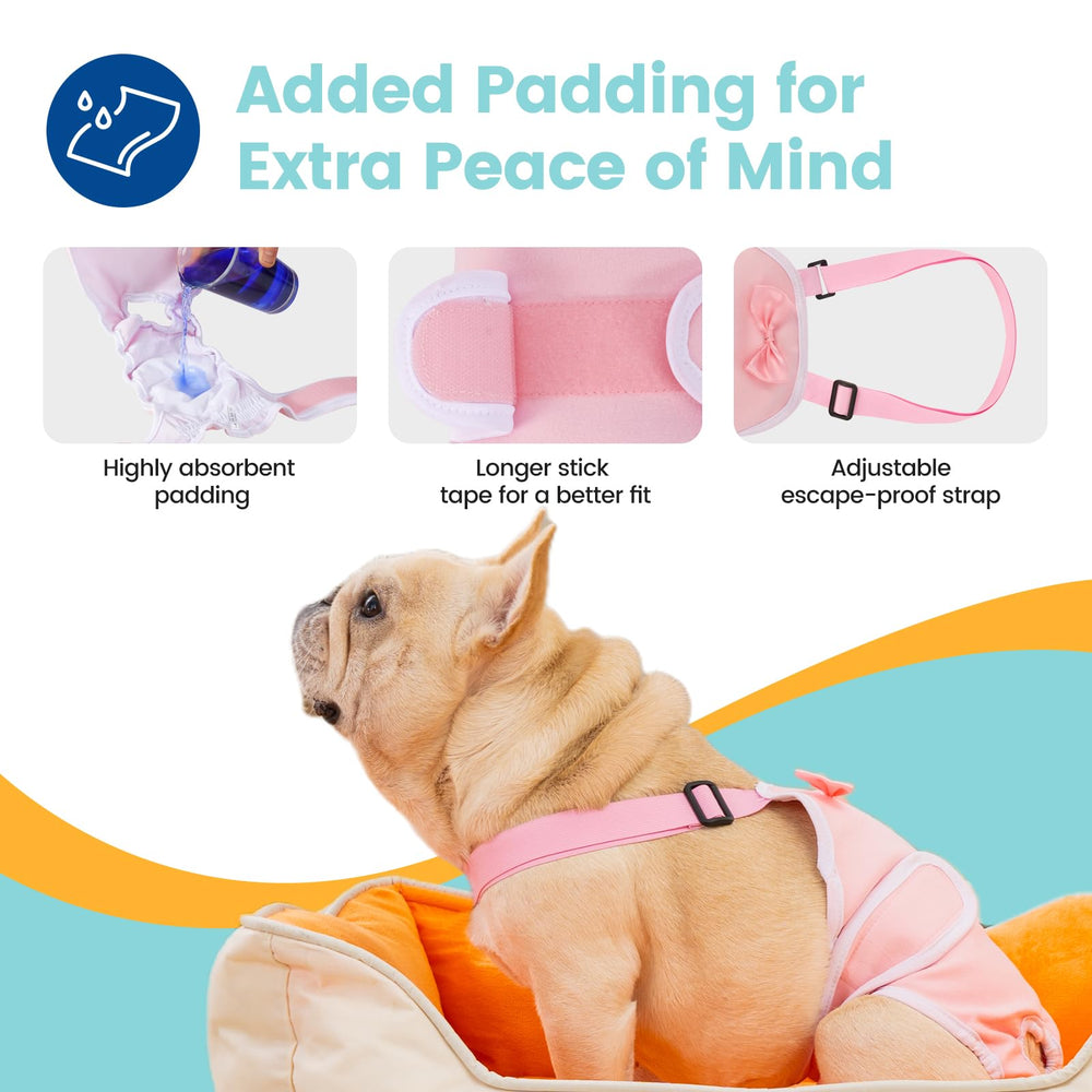 Avont Frenchie dog diapers blue pack, waterproof outer layer protects carpets and furniture.
