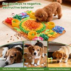 Avont Snuffle Mat with treats-hiding-spots promotes enrichment during mealtime.