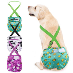 Avont washable dog diaper with suspenders close-up showing secure fit for tailless dogs.