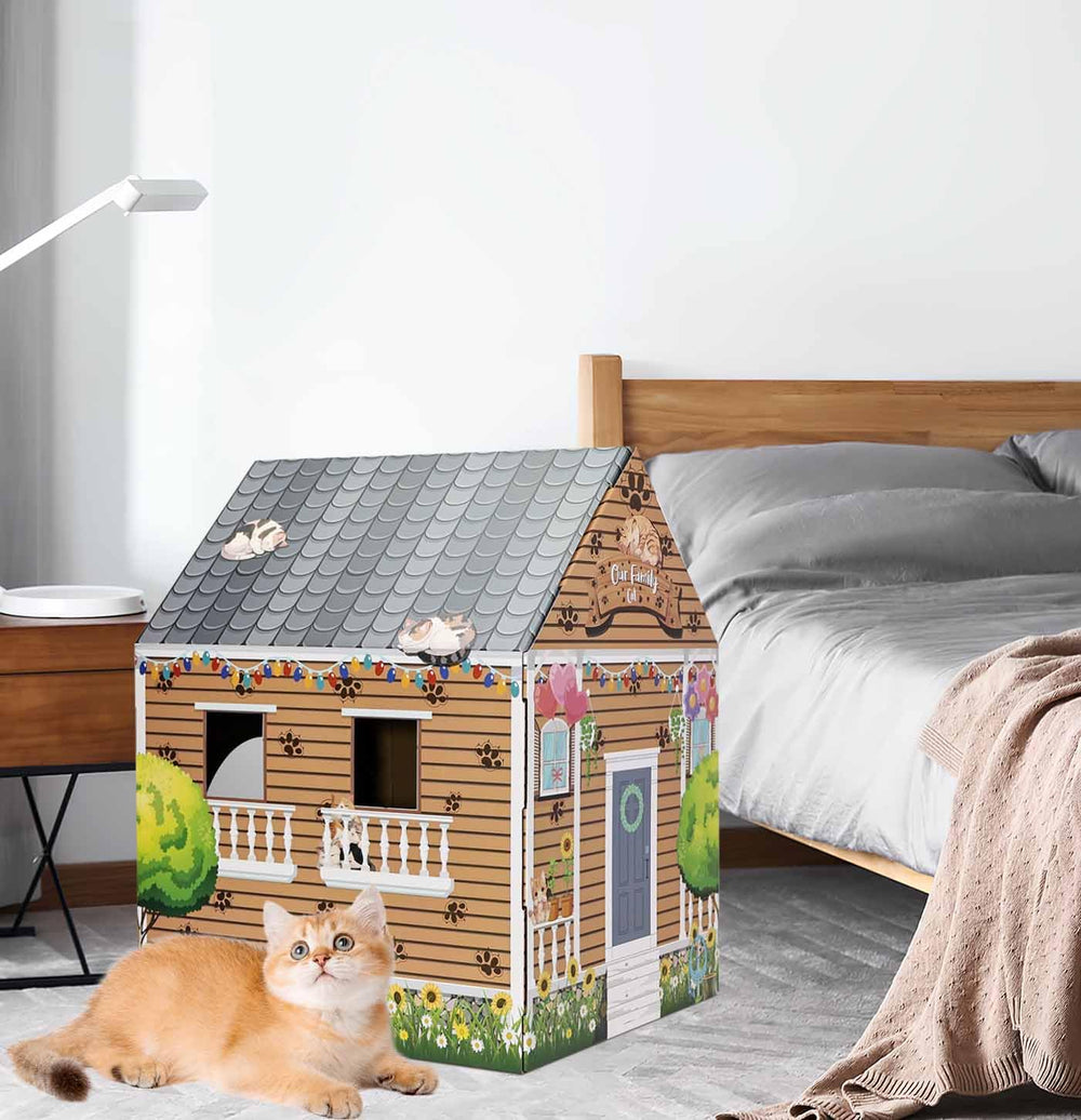 AVXINSOK cat house with built-in scratching pad for exercise