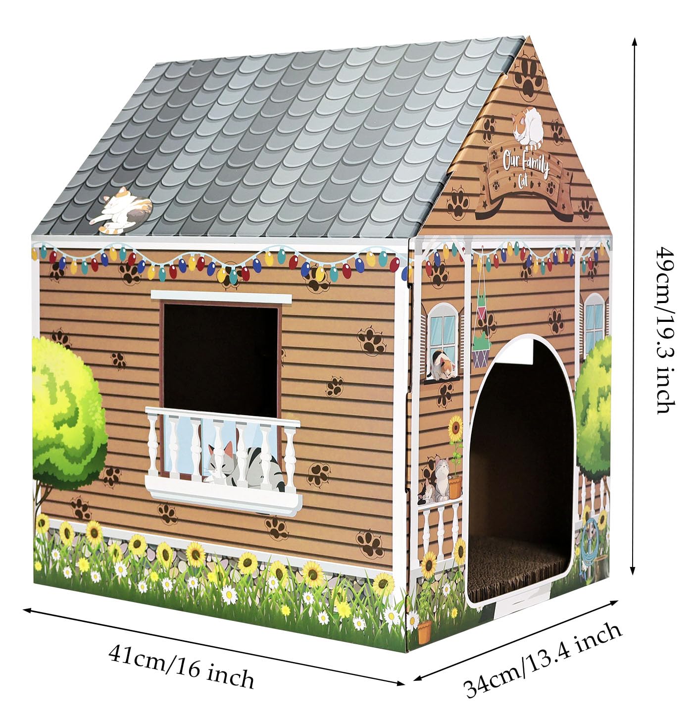 AVXINSOK cat house side view showing windows and wooden pattern