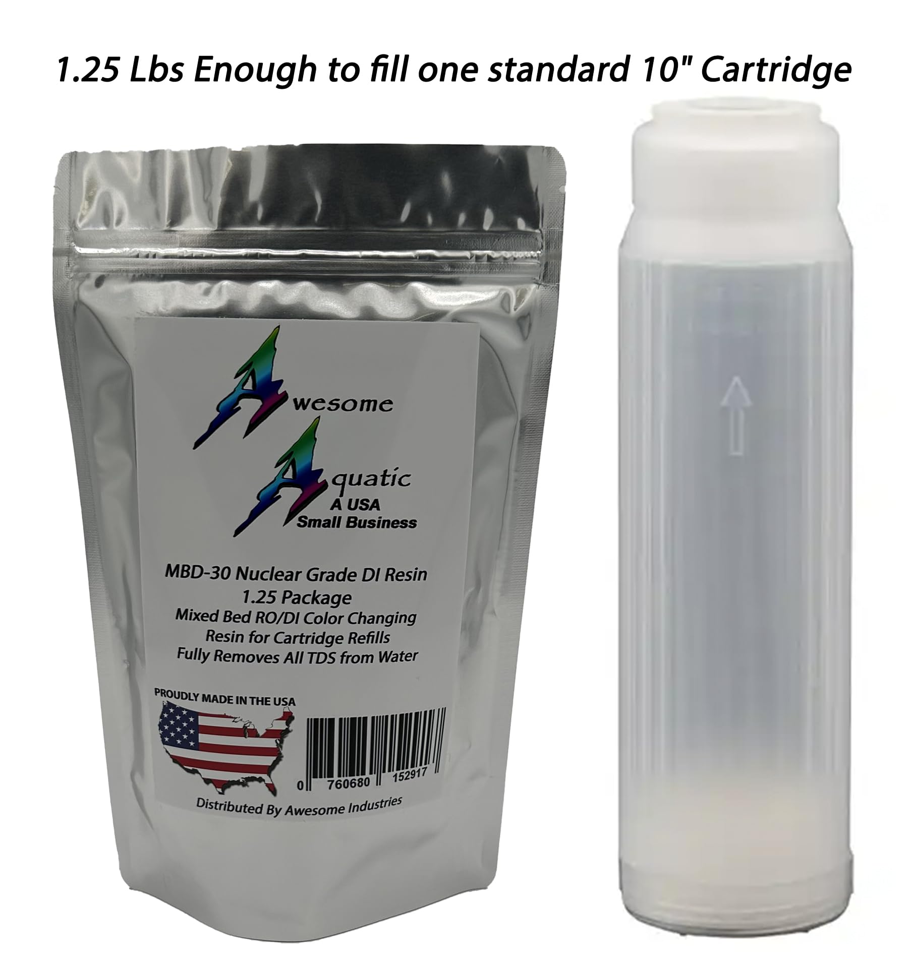 Awesome Aquatic 1.25 lb DI resin refill ready for a standard 10-inch cartridge.