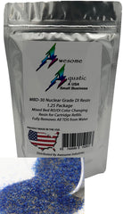 Awesome Aquatic MBD-30 color-changing DI resin signals exhaustion with blue-to-amber indicator.