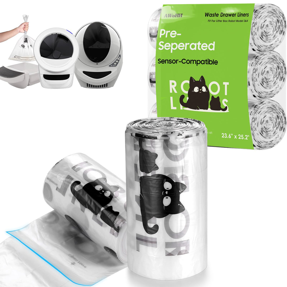 AWoHH 150 pack cat litter box robot bags for simple replacement