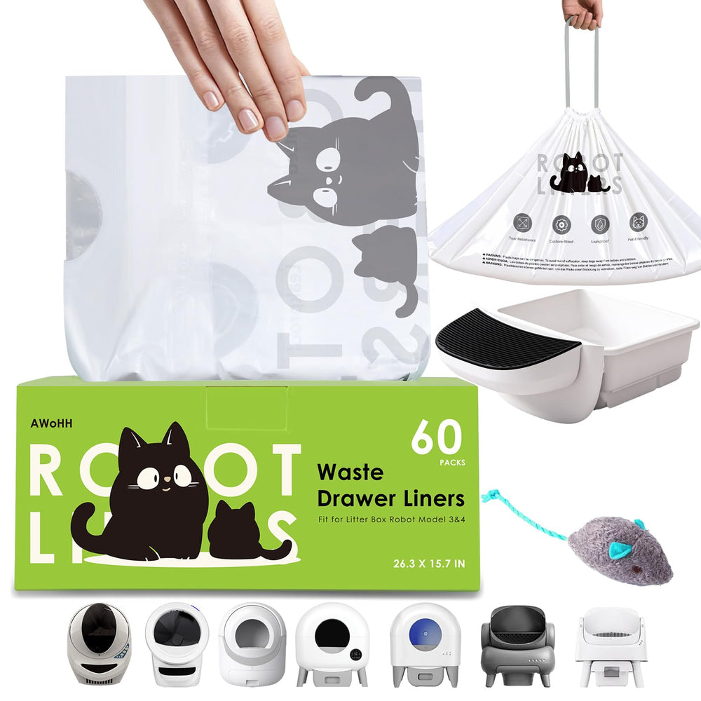 AWoHH 60-count tidy draw-pack bags for robot models 5/4/3 with easy pull-out dispensing.