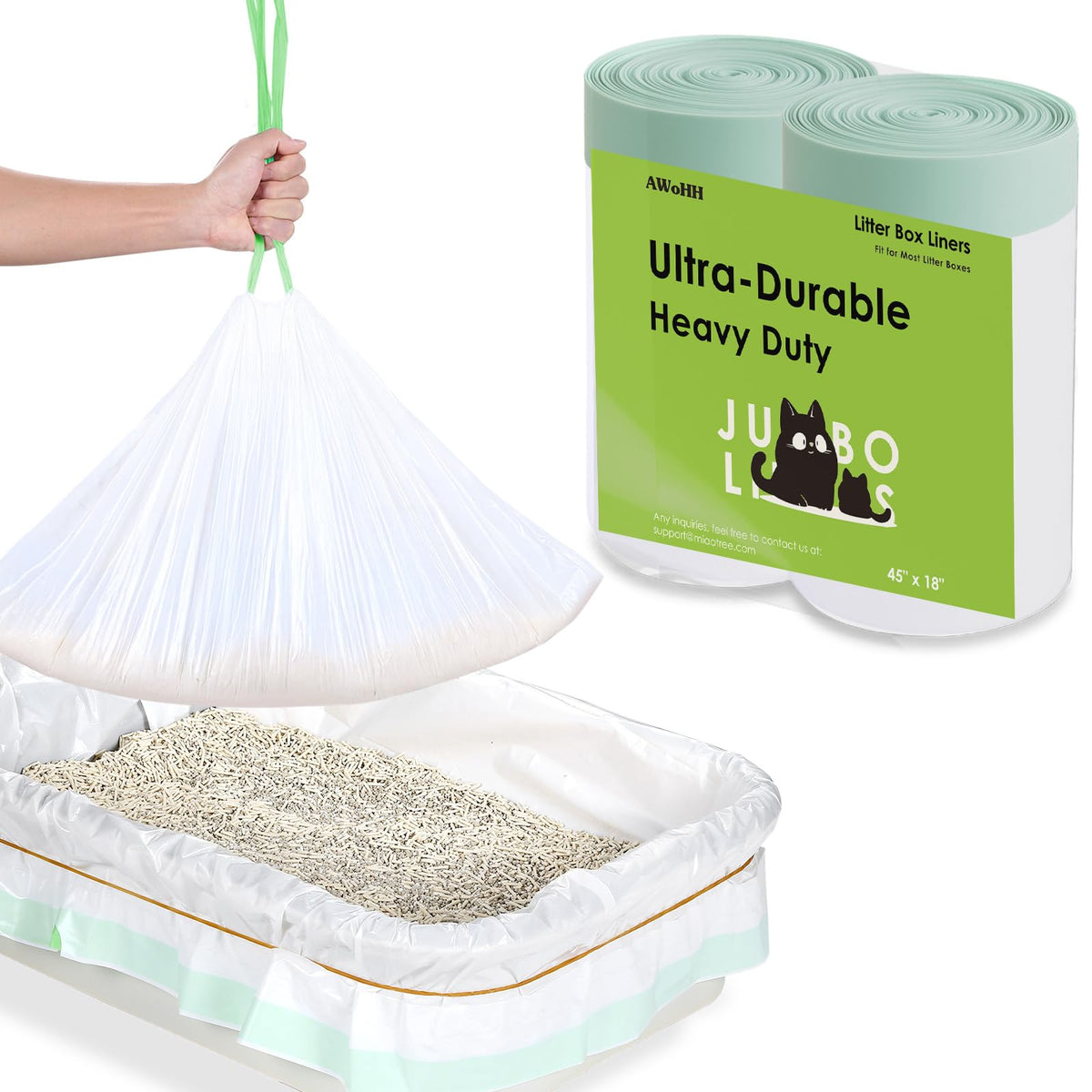 AWoHH cat litter liners 45 by 18 inches fit jumbo boxes with leak-proof durability.