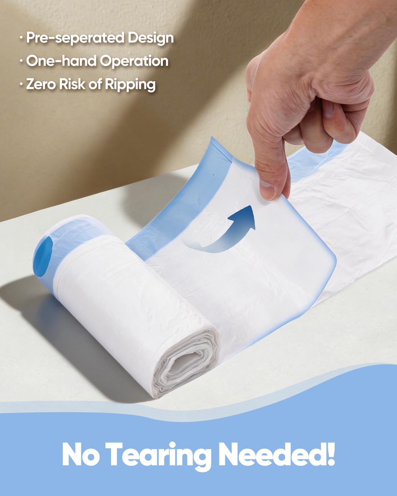 AWoHH drawstring closure seals odors for touch-free disposal.