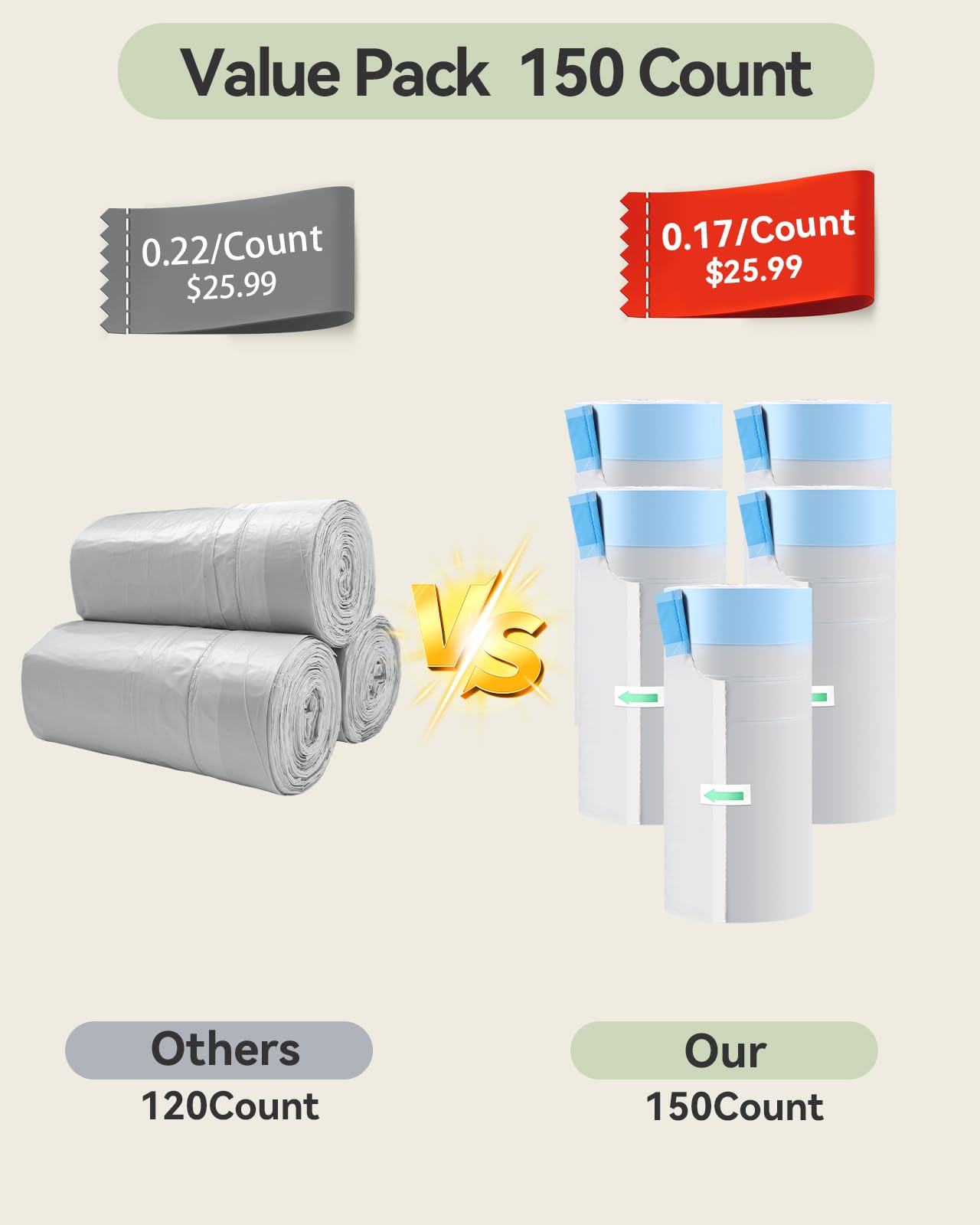 AWoHH drawstring closure enables touch-free disposal and quick sealing.