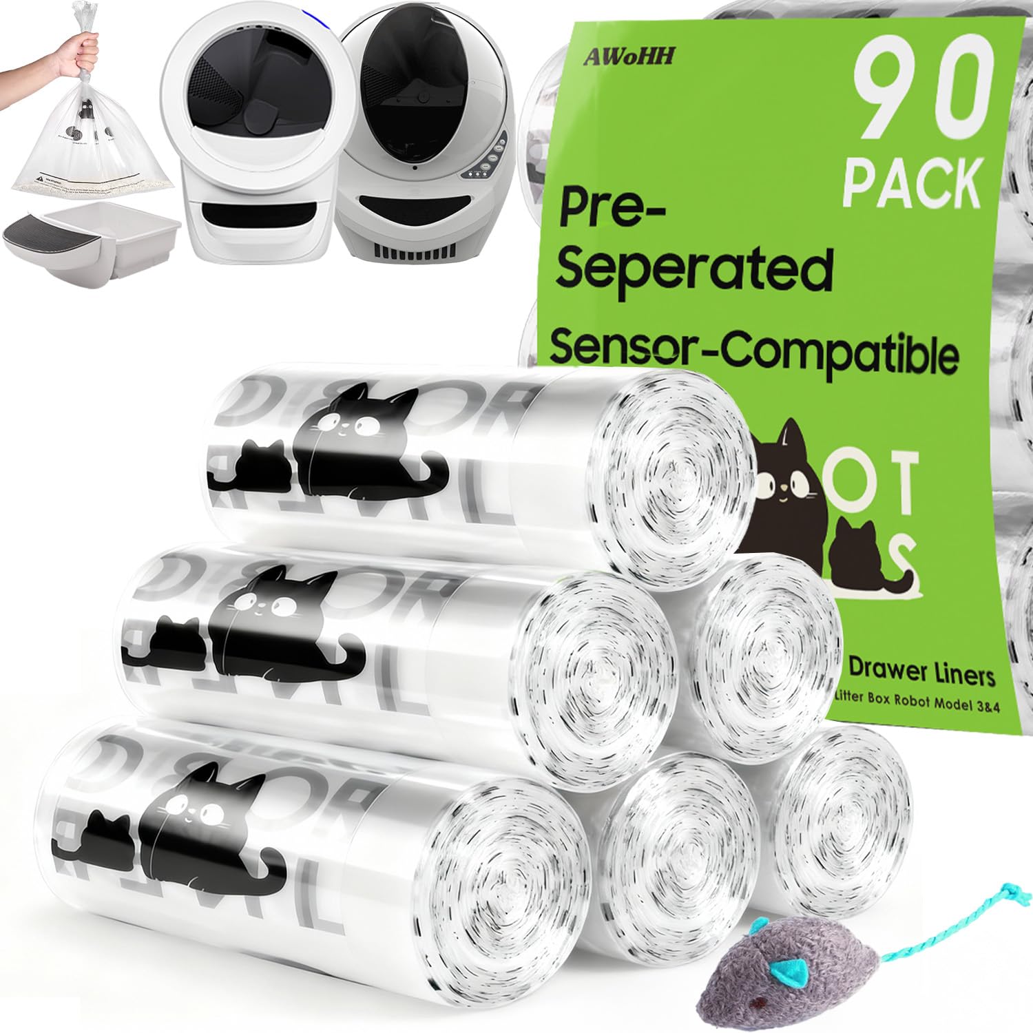 AWoHH 90-pack robot liner shown transparent for easy waste visibility and monitoring.