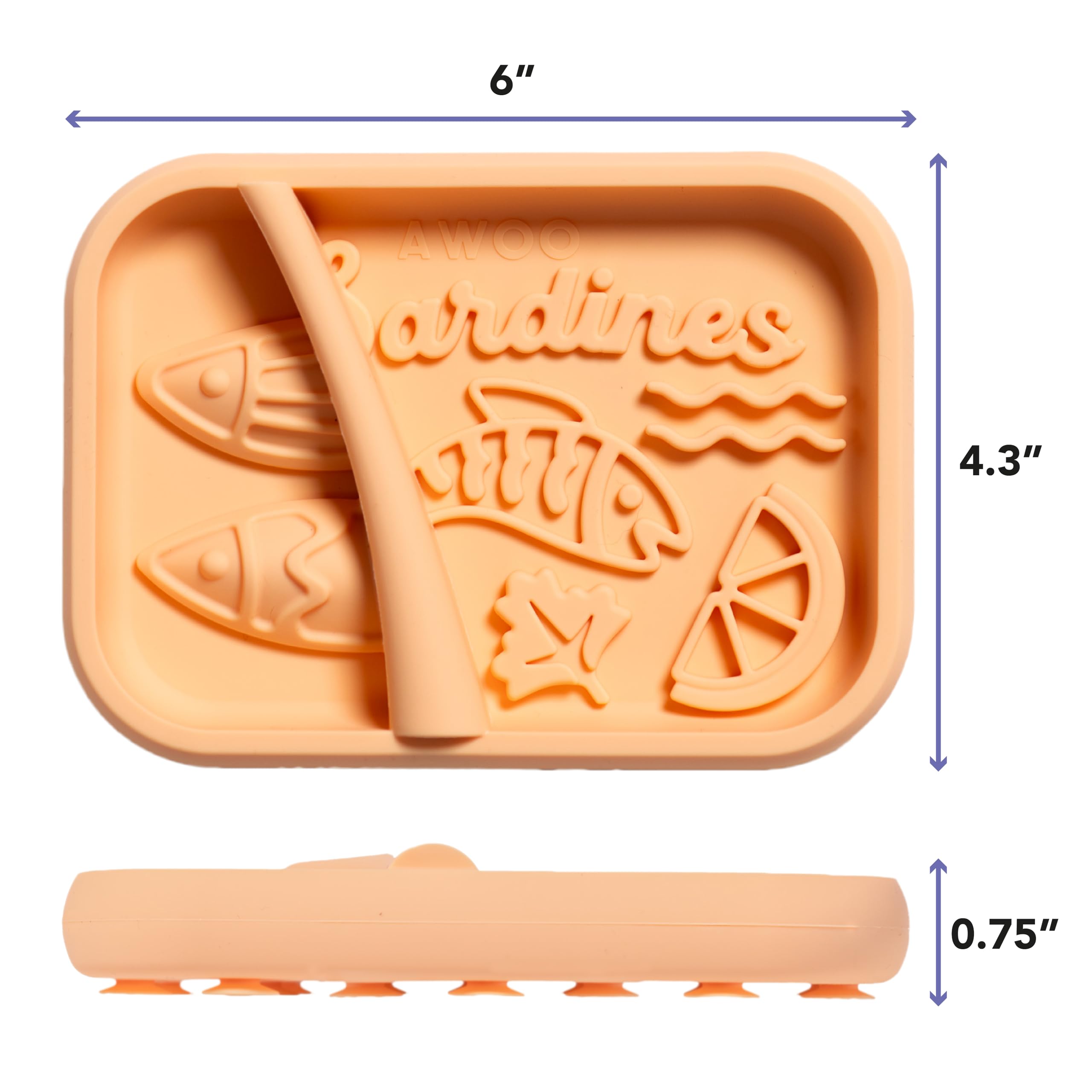 Awoo Sardina slow feeder grooves highlight sardine tin design for mindful feeding.