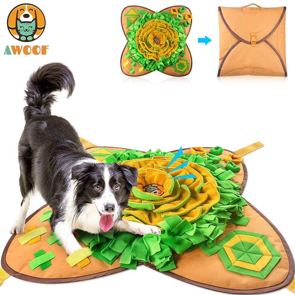 AWOOF Snuffle Mat measures 28x28 inches for small to medium dogs