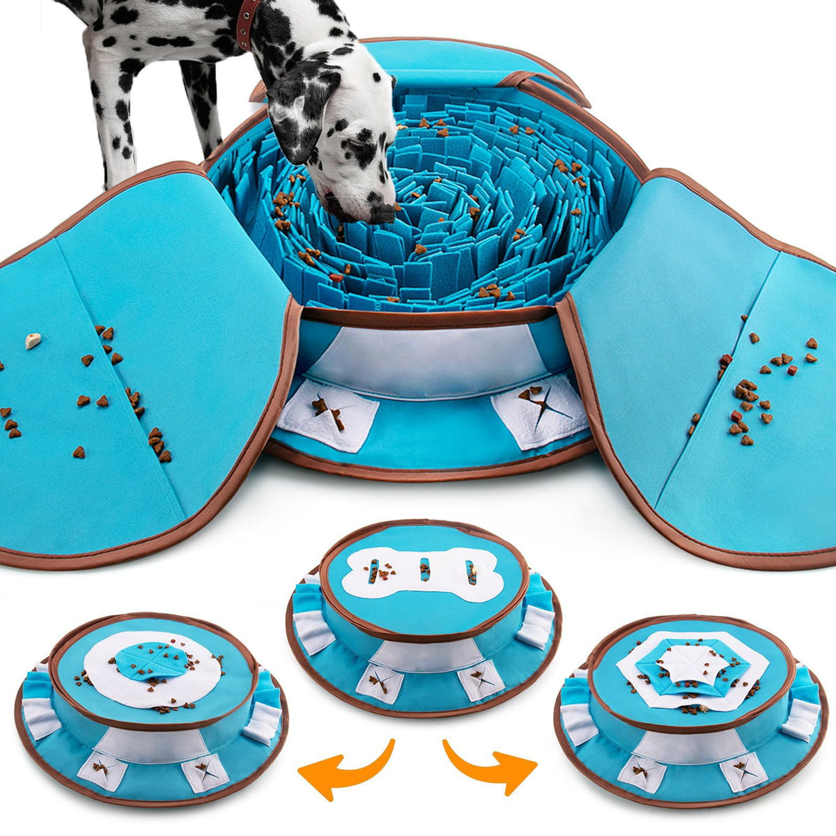 AWOOF Pet Snuffle Mat blue close-up showing soft felt texture foraging