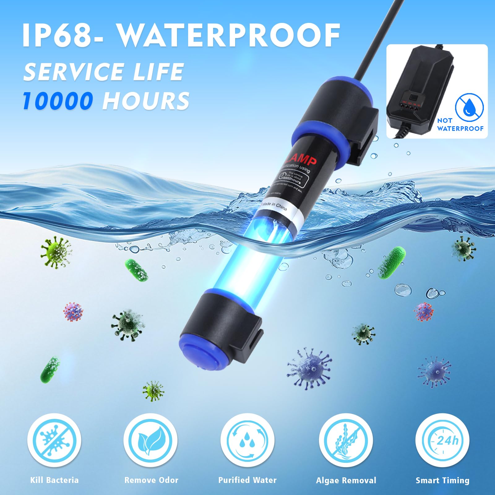Ayamaxon UVC aquarium clean light submersible design for flexible placement