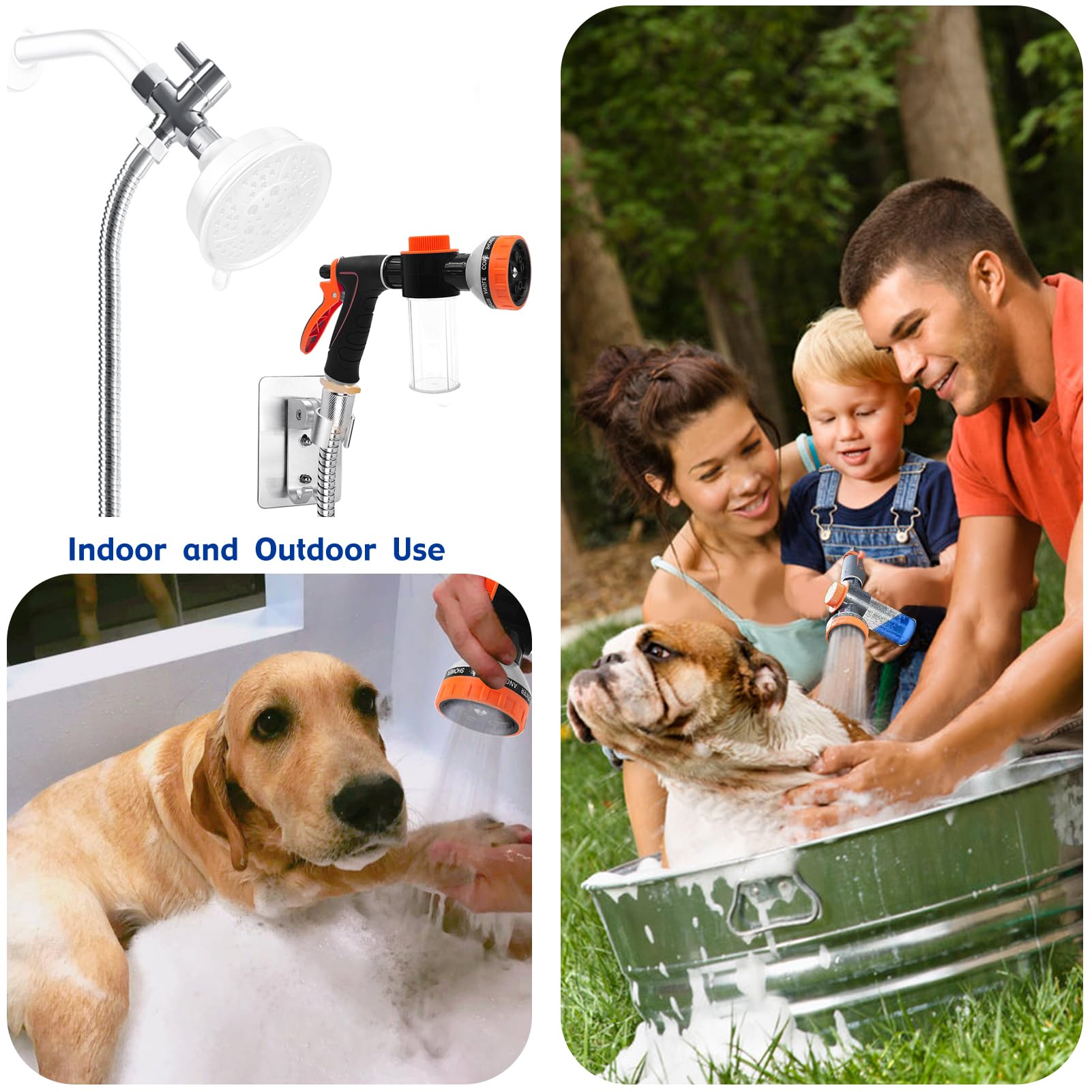 AYBBSHOW 10-pattern nozzle enables versatile washing for pets and gear.